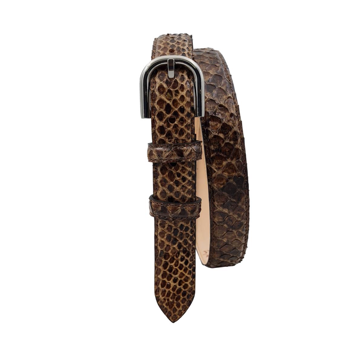 Nancy - Cintura 2,5 cm in vero pitone con fibbia Nichel free e fodera in pelle