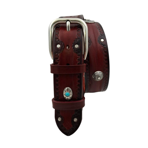 Bellagio - Cintura 4 cm in cuoio di toro con borchie argentate e pietre celesti