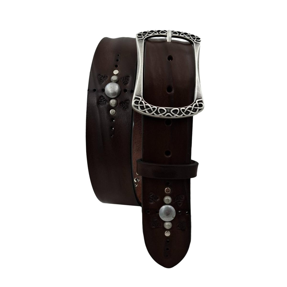 Marbles & Leather - Cintura 4 cm moro in vero cuoio con borchie sferiche e ricami - ESPERANTOBELTS