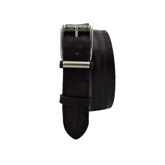 Double Roller - Cintura in cuoio di toro con fibbia a rullo lavorato e rullo su passante (TAGLIE XXL) - ESPERANTOBELTS