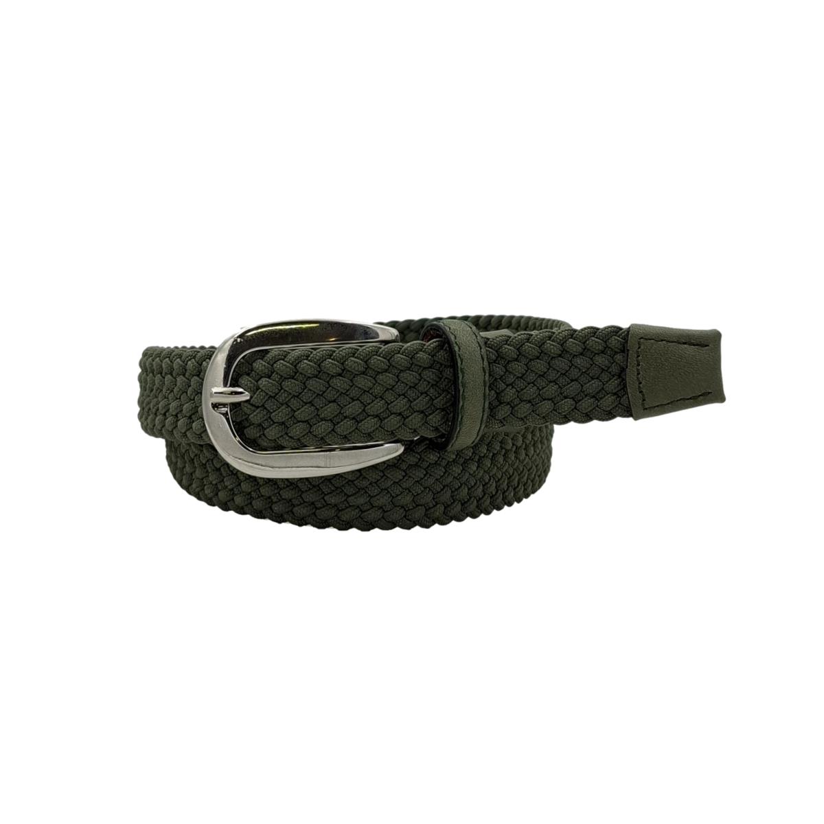 Tenerife - Cintura 2,5 cm intrecciata elastica con finiture in cuoio e fibbia argentata