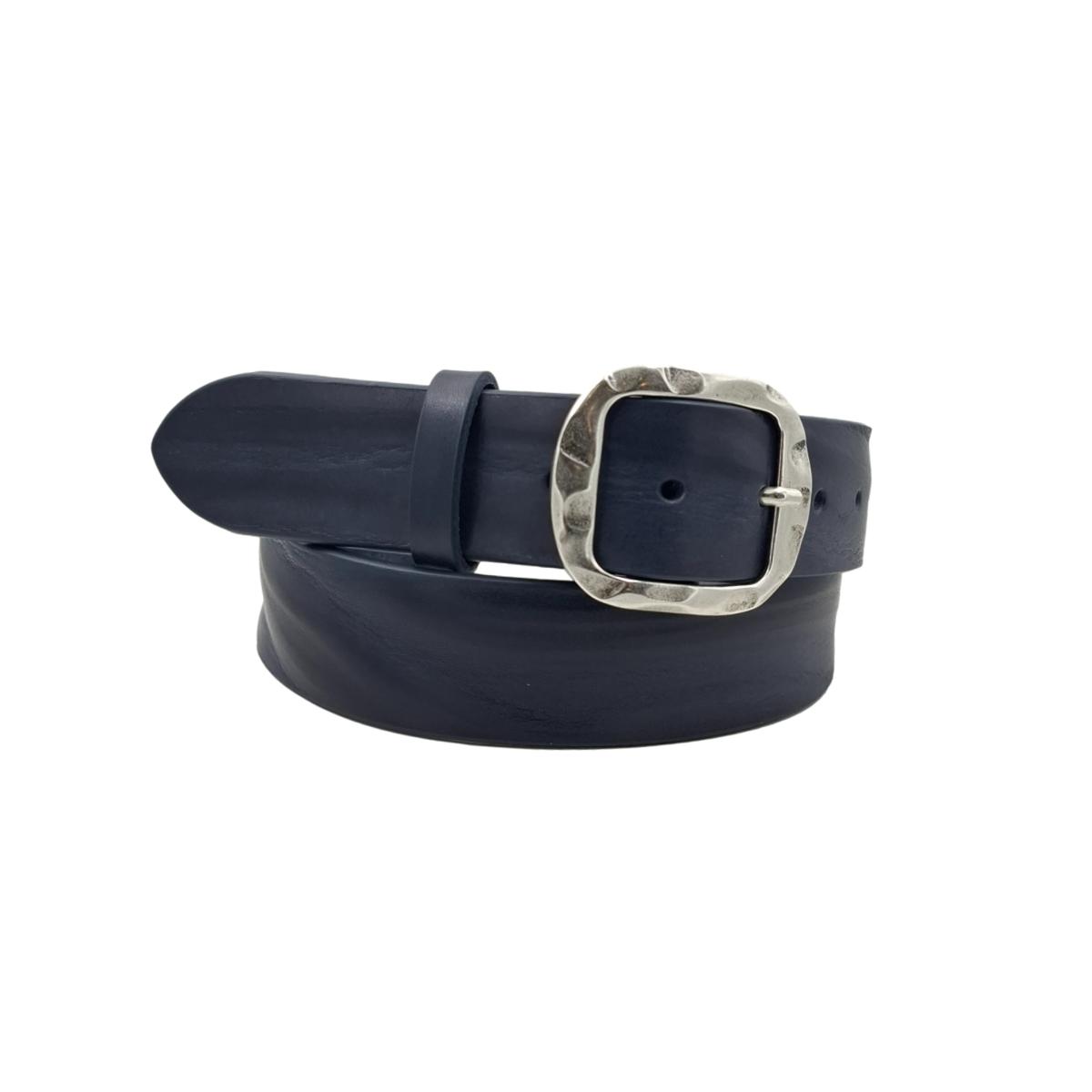 Cintura in vero cuoio di toro Plissettato 4 cm con fibbia intera Argento Antico