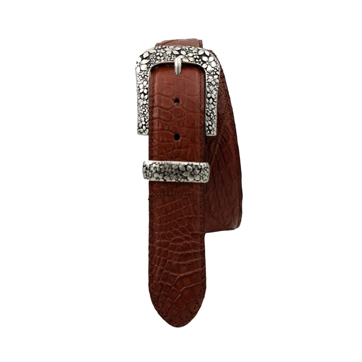 Jungle Patch - Cintura 4 cm in coccodrilllo Patchwork con fibbia e passante metallici a fantasia floreale - ESPERANTOBELTS