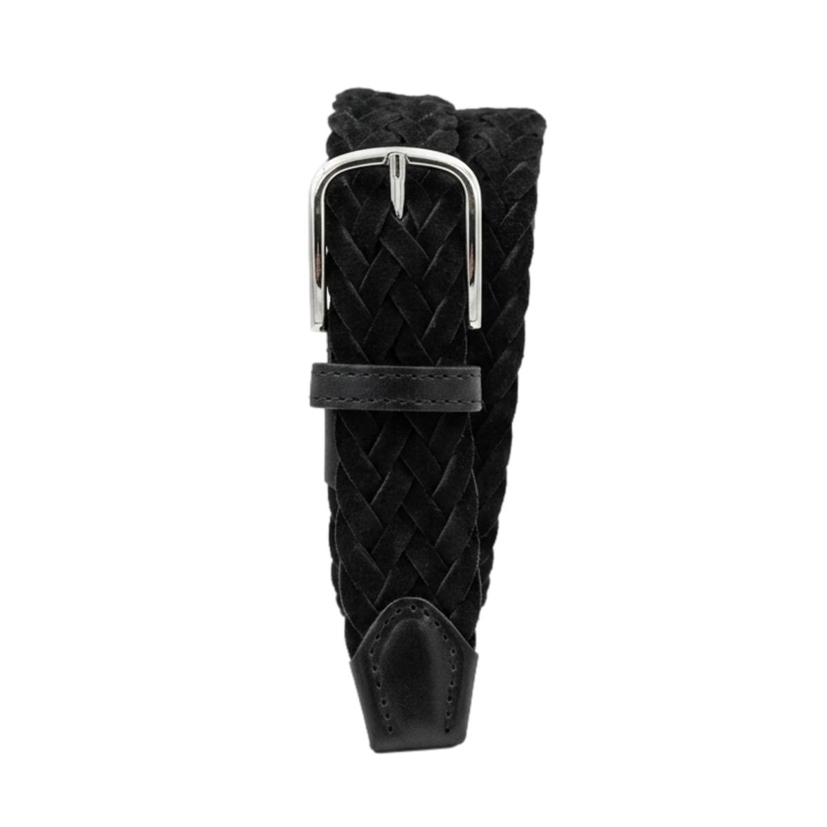 Cintura Intrecciata 3,5 cm in Pelle Scamosciata foderata in Cotone con fibbia anallergica - Nero