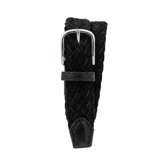 Cintura Intrecciata 3,5 cm in Pelle Scamosciata foderata in Cotone con fibbia anallergica - Nero