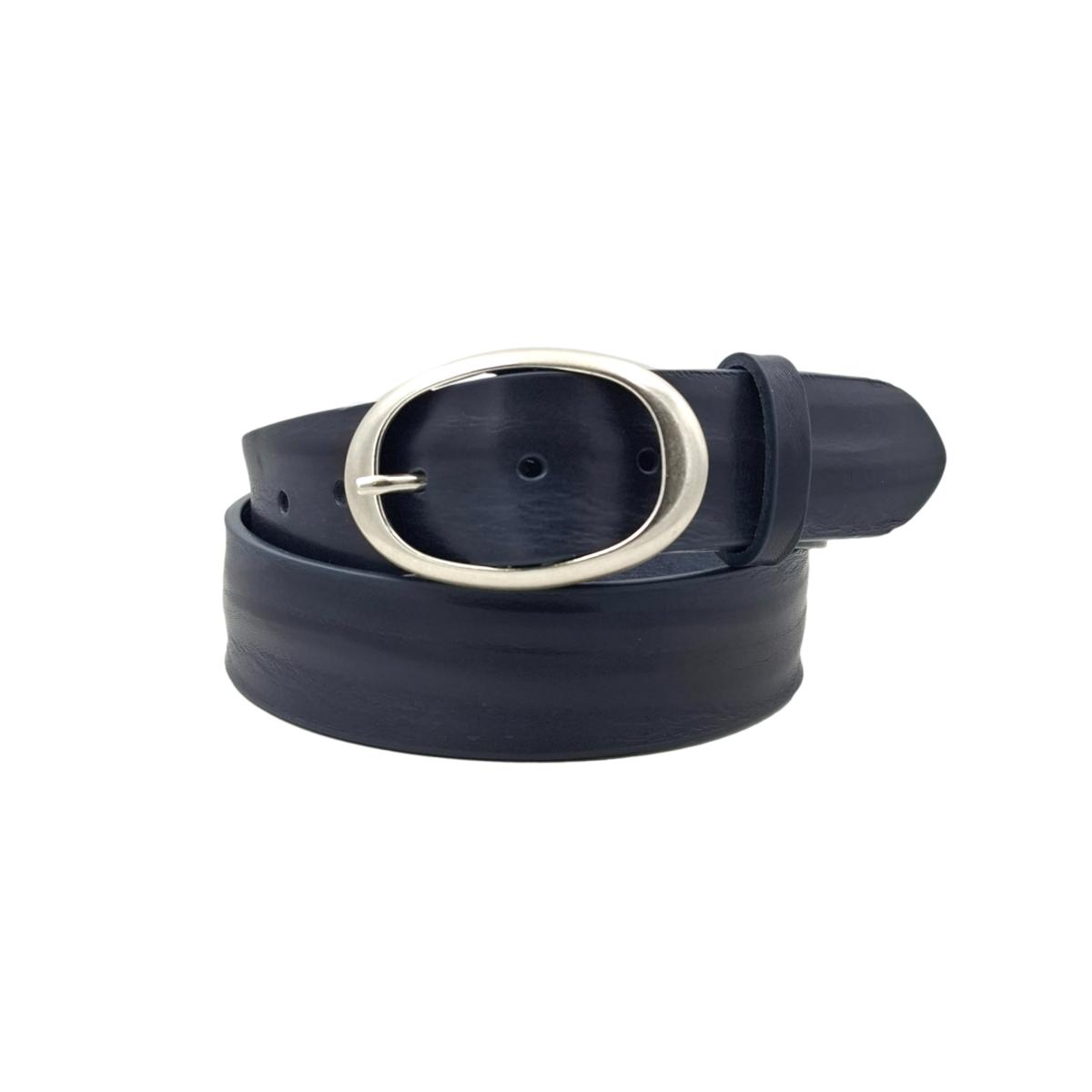 Cintura in vero cuoio di toro Plissettato 4 cm con fibbia intera Ovale Argento Antico