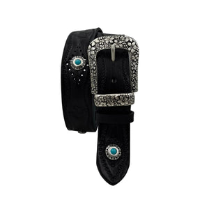 🔥 NOVITA' 🔥 Pegaso - Cintura in cuoio 4 cm con borchie ,fantasie di cavalli , passante e fibbia metallici