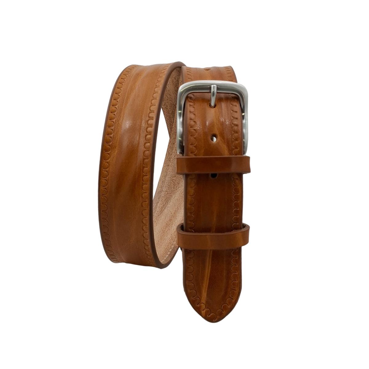 Texas - Cintura 4 cm in cuoio di toro con contorni lavorati a mano e fibbia satinata