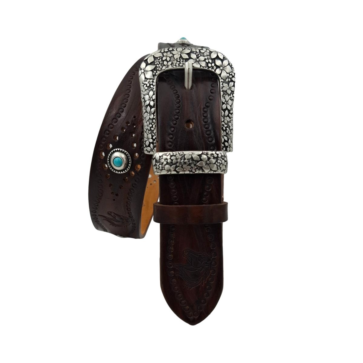 Pegaso - Cintura in cuoio 4 cm con borchie ,fantasie di cavalli , passante e fibbia metallici - ESPERANTOBELTS