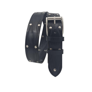 Cintura 4 cm in Cuoio Nero abrasivato con borchie metalliche e fibbia vintage