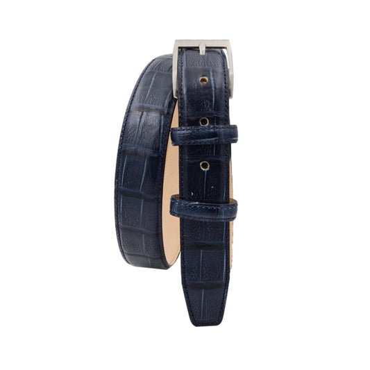 Cintura 3 cm Stampato Coda Coccodrillo con fodera in Pelle bovina - Blu