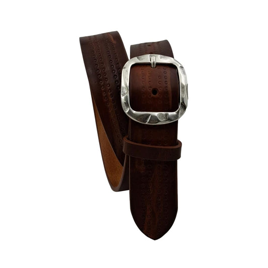 Cintura 4 cm in cuoio Rum lavorato a mano con fibbia Argento America