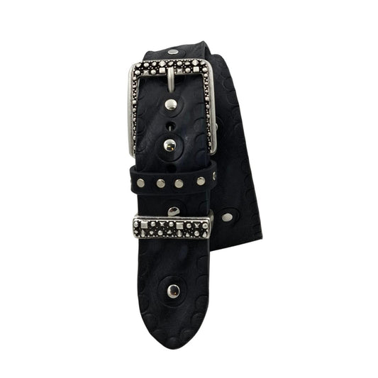 Cintura 4 cm in Cuoio colore Nero abrasivato, tinto e lavorato a  mano, fibbia colore Argento vecchio