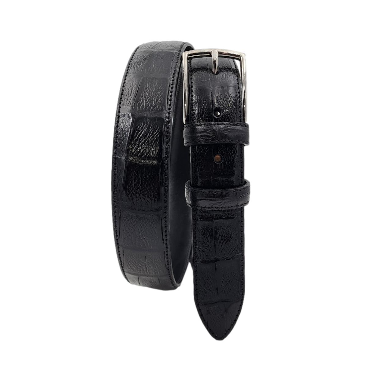 Cintura 3 cm Stampato Coda Coccodrillo con fodera in Pelle bovina - Nero