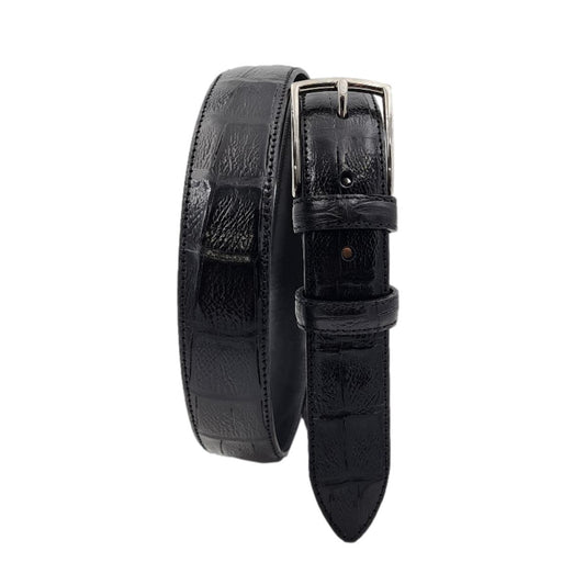 Cintura 3 cm Stampato Coda Coccodrillo con fodera in Pelle bovina - Nero