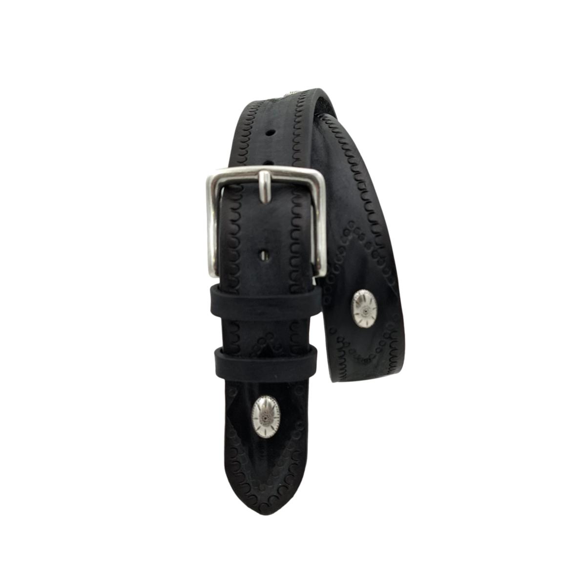 Black Washed - Cintura 4 cm in cuoio effetto Washed con borchie,ricami e fibbia in ottone