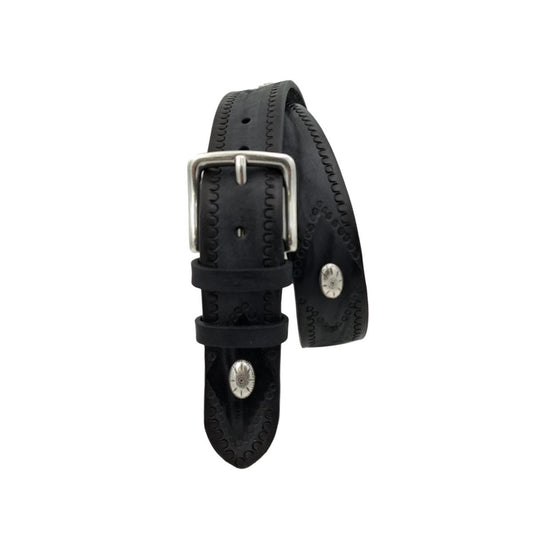 Black Washed - Cintura 4 cm in cuoio effetto Washed con borchie,ricami e fibbia in ottone