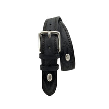 Carica l'immagine nel visualizzatore di Gallery, Black Washed - Cintura 4 cm in cuoio effetto Washed con borchie,ricami e fibbia in ottone