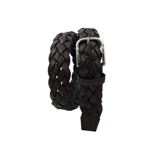 Cintura 3,5 cm Intrecciata in Vera Pelle — Fibbia Anallergica, Moro
