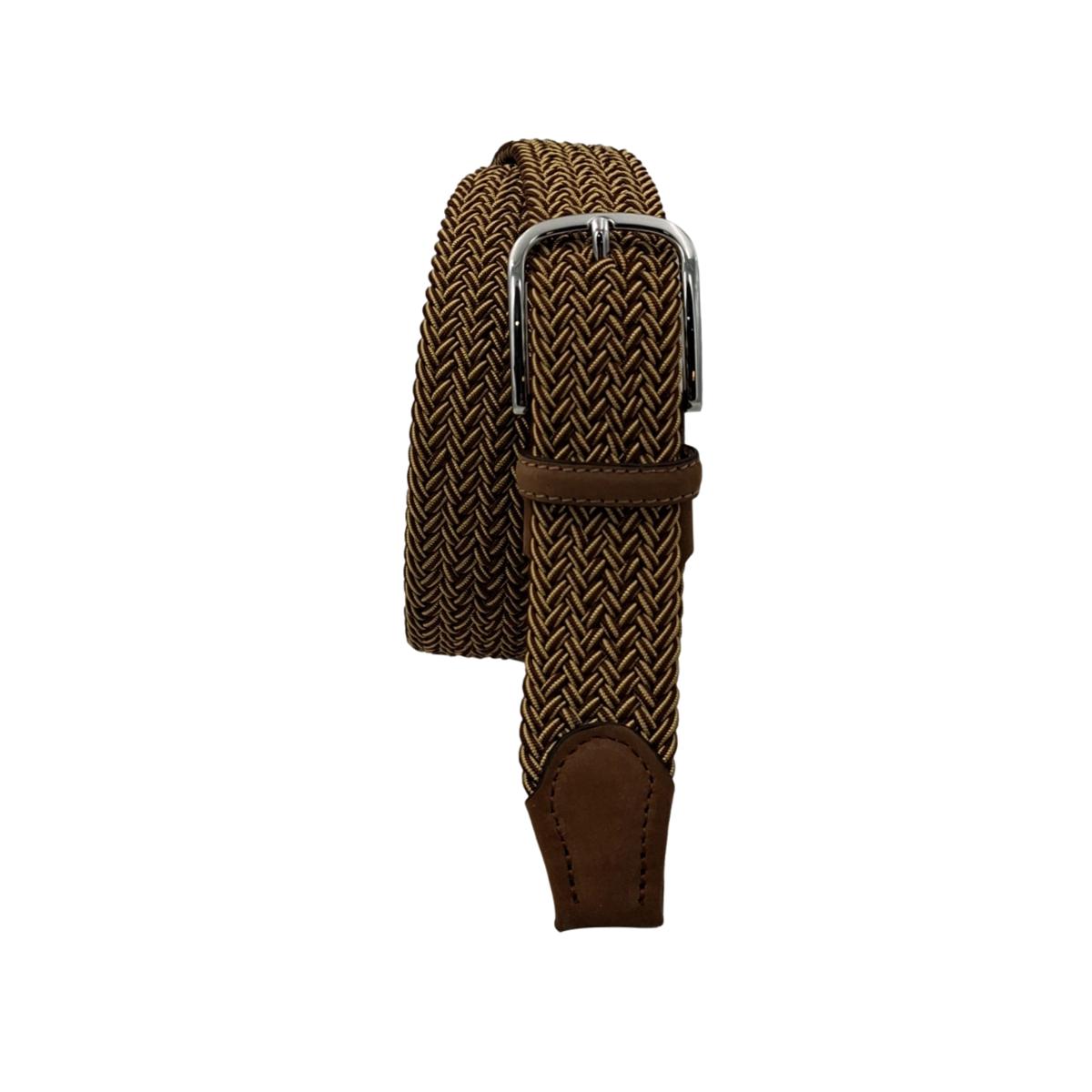 Cintura Mélange in viscosa 3,5 cm  elastica con finiture in cuoio Nabuk
