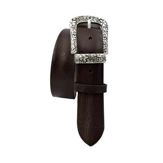 Ninfea - Cintura color Moroin cuoio di toro  con fibbia e passante metallici con fantasie floreali (TAGLIE XXL) - ESPERANTOBELTS