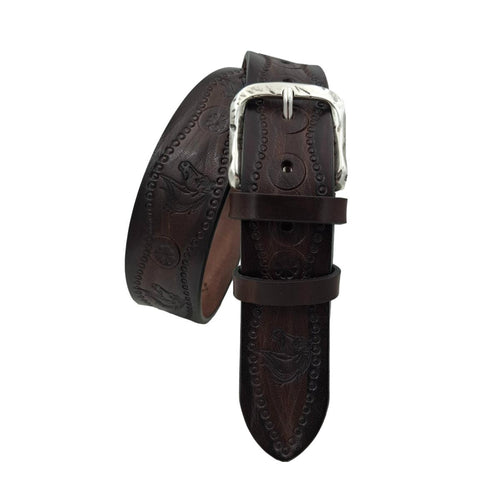 🔥 NOVITA' 🔥 Andalusia - Cintura 4 cm in cuoio di toro con fantasie di cavalli e fibbia lavorata