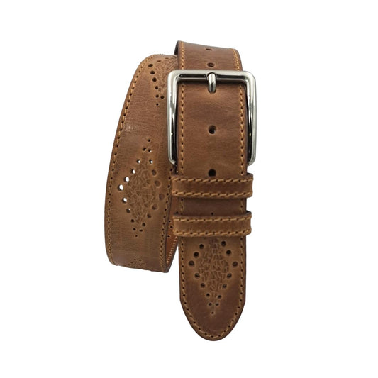 Cintura 4 cm in Cuoio Vegetale con fori ricamati a fantasie geometriche