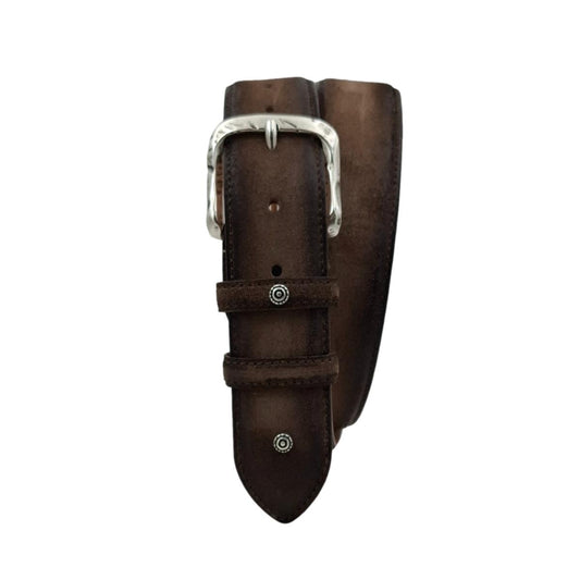 🔥  NOVITA' 🔥 Sahara - Cintura 4 cm in camoscio marrone anticato con fibbia lavorata e borchie  su puntale e passante - ESPERANTOBELTS