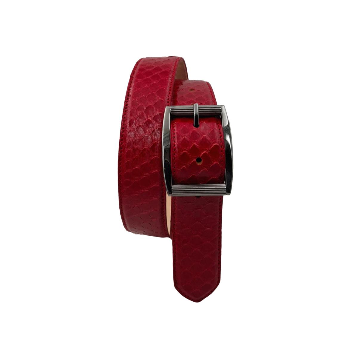 Cintura da Donna in Pitone 3,5 cm con fodera in pelle - Rubino