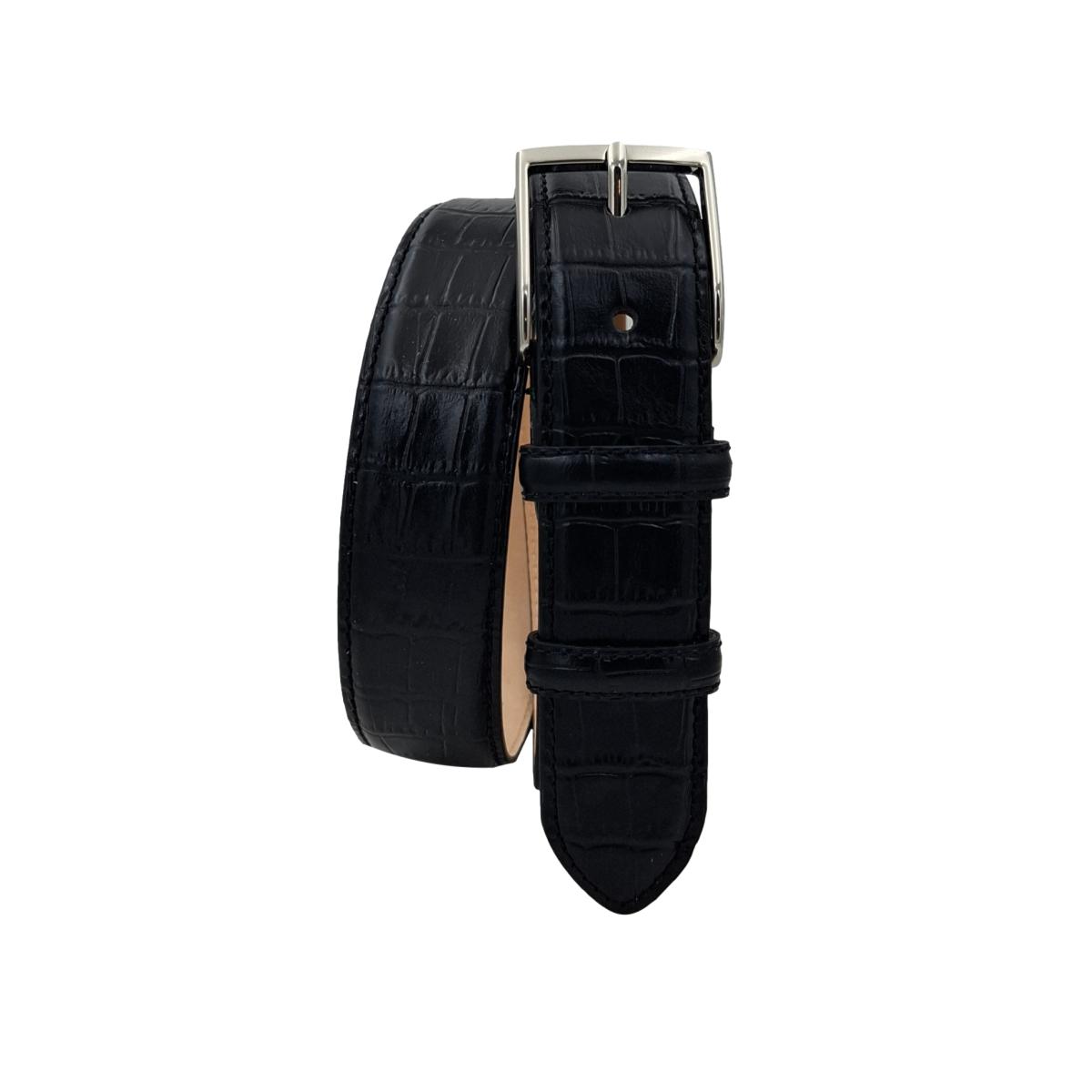 Cintura 3,5 cm Stampato Coda Coccodrillo con fodera in Pelle bovina - Nero