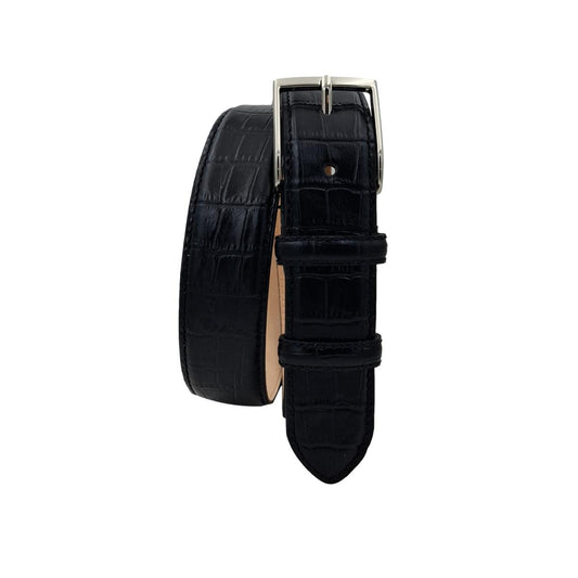 Cintura 3,5 cm Stampato Coda Coccodrillo con fodera in Pelle bovina - Nero