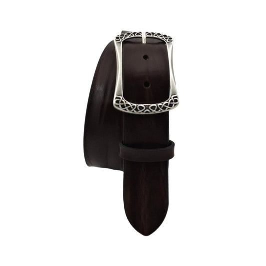 Babylon - Cintura 4 cm in vero cuoio  Moro con fibbia intera a fantasie geometriche
