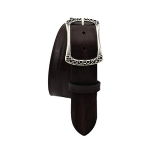 Babylon - Cintura 4 cm in vero cuoio  Moro con fibbia intera a fantasie geometriche