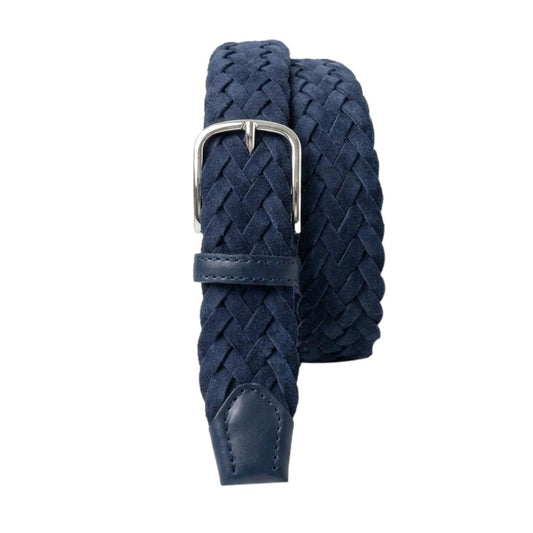 Cintura 3,5 cm intrecciata in pelle scamosciata foderata in cotone con fibbia anallergica - Blu