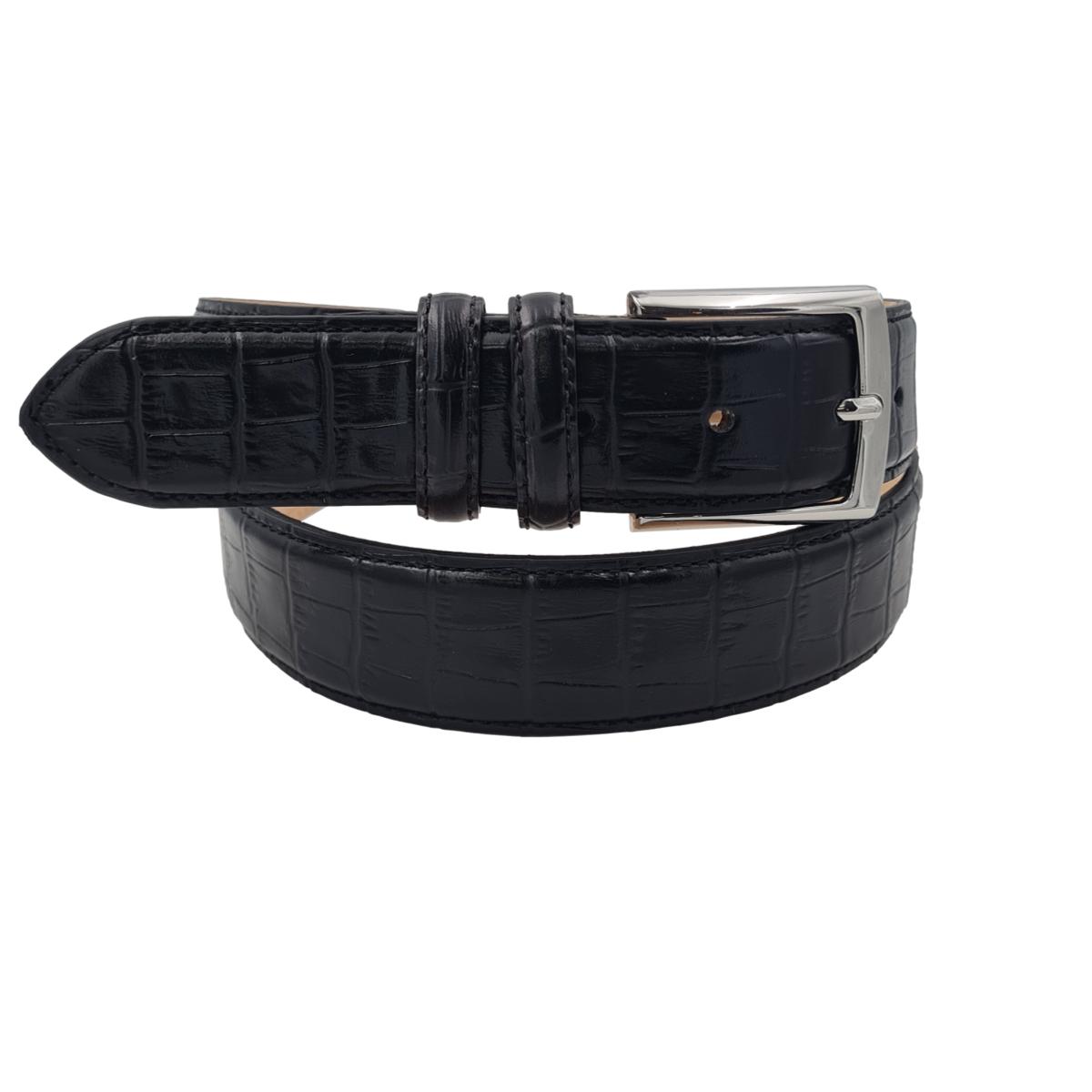 Cintura 3,5 cm Stampato Coda Coccodrillo con fodera in Pelle bovina - Nero