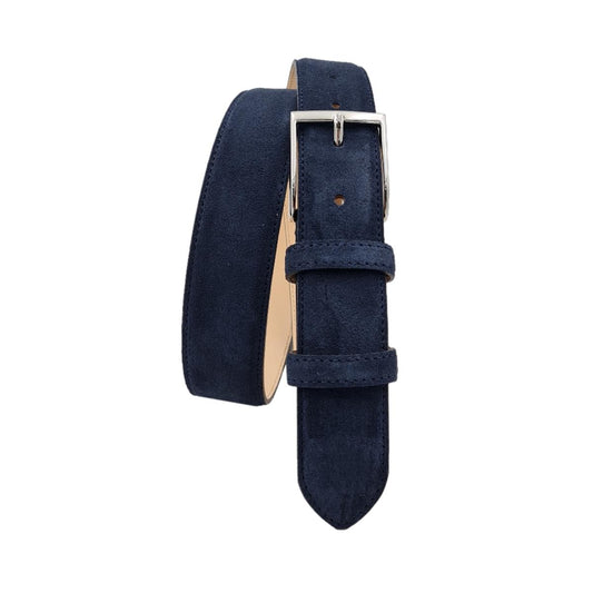 Cintura Uomo 3,5 cm in Pelle Scamosciata , fodera in pelle e fibbia anallergica - Blu