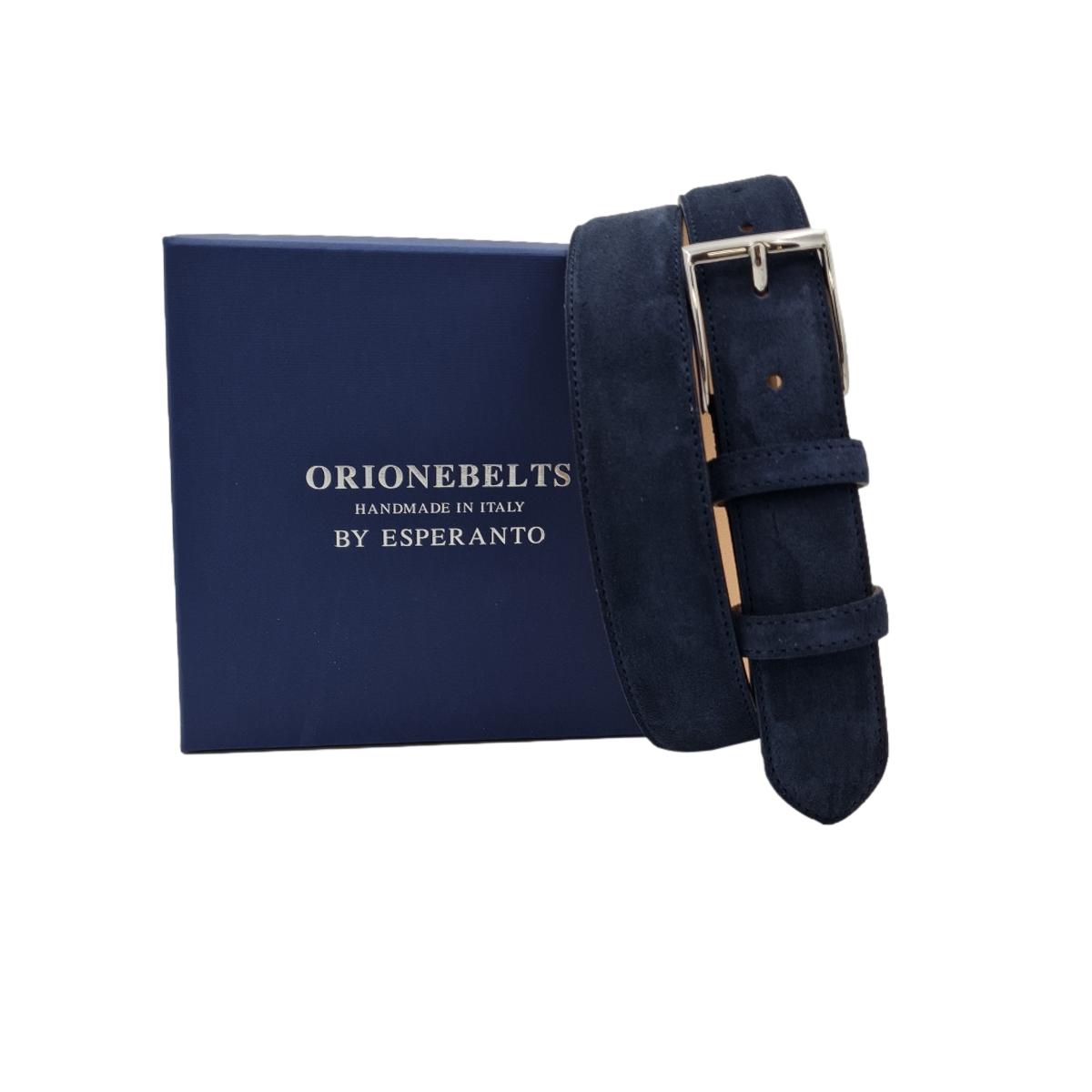 Cintura Uomo 3,5 cm in Pelle Scamosciata , fodera in pelle e fibbia anallergica - Blu