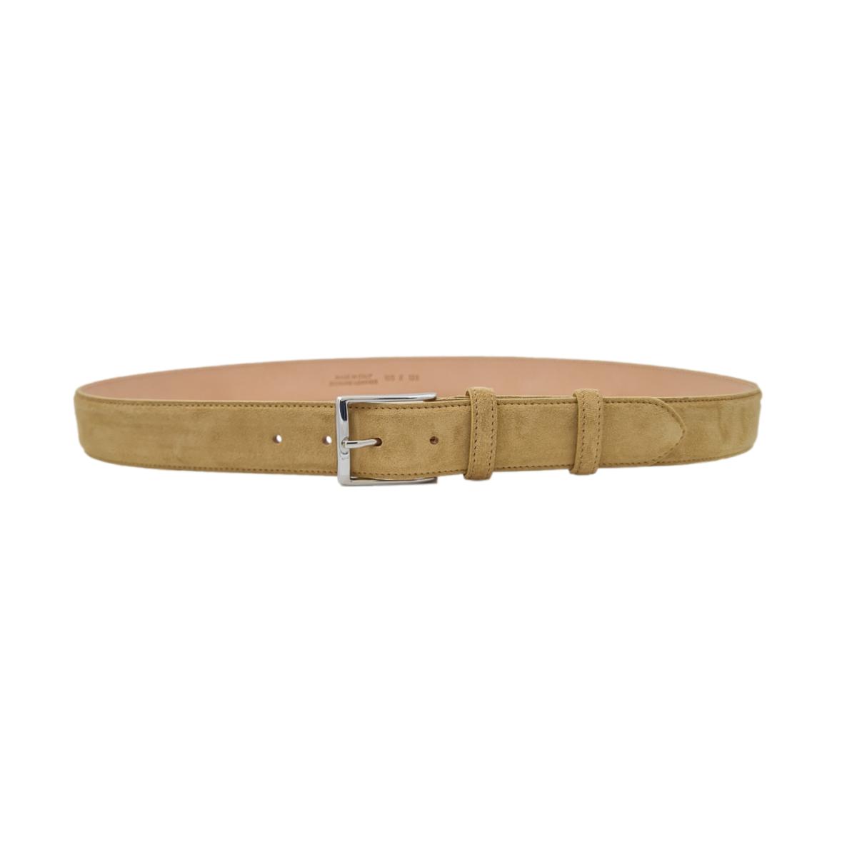 Cintura Uomo 3,5 cm in Pelle Scamosciata , fodera in pelle e fibbia anallergica - Camel