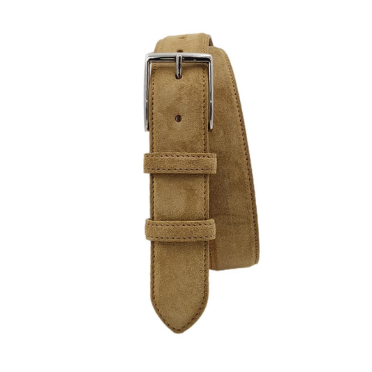 Cintura Uomo 3,5 cm in Pelle Scamosciata , fodera in pelle e fibbia anallergica - Camel