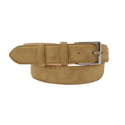 Cintura Uomo 3,5 cm in Pelle Scamosciata , fodera in pelle e fibbia anallergica - Camel
