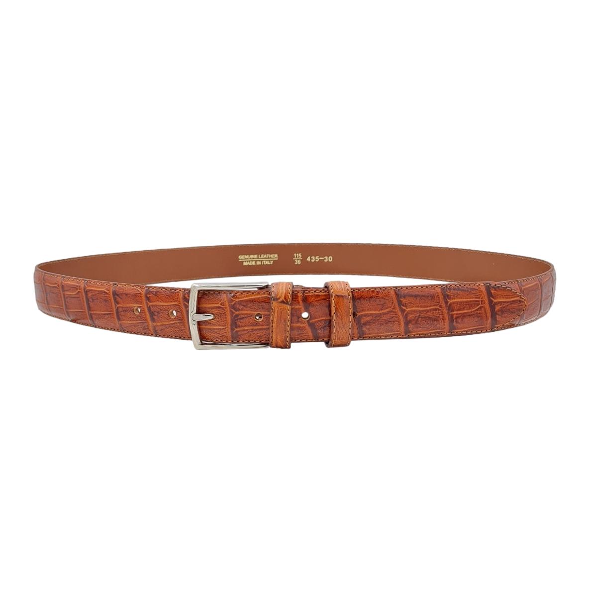 Cintura 3 cm Stampato Coda Coccodrillo con fodera in Pelle bovina - Rum
