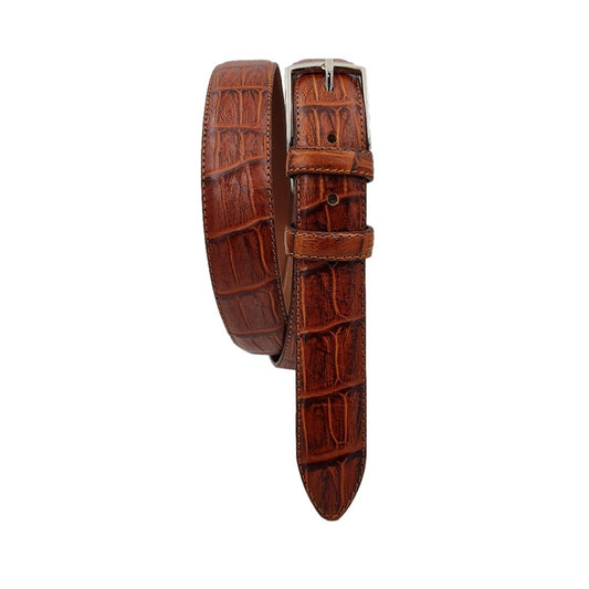 Cintura 3 cm Stampato Coda Coccodrillo con fodera in Pelle bovina - Rum