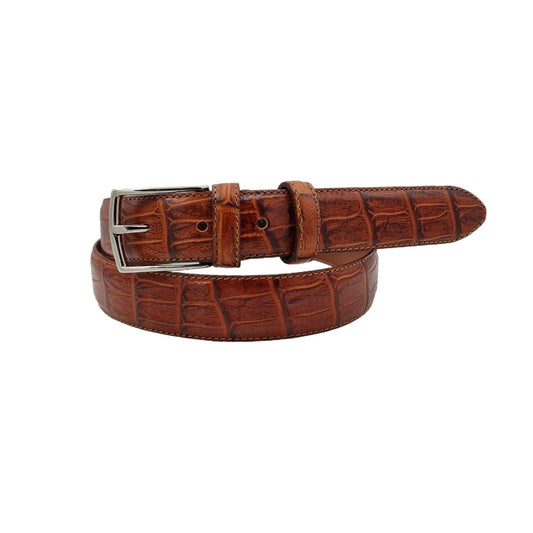 Cintura 3 cm Stampato Coda Coccodrillo con fodera in Pelle bovina - Rum