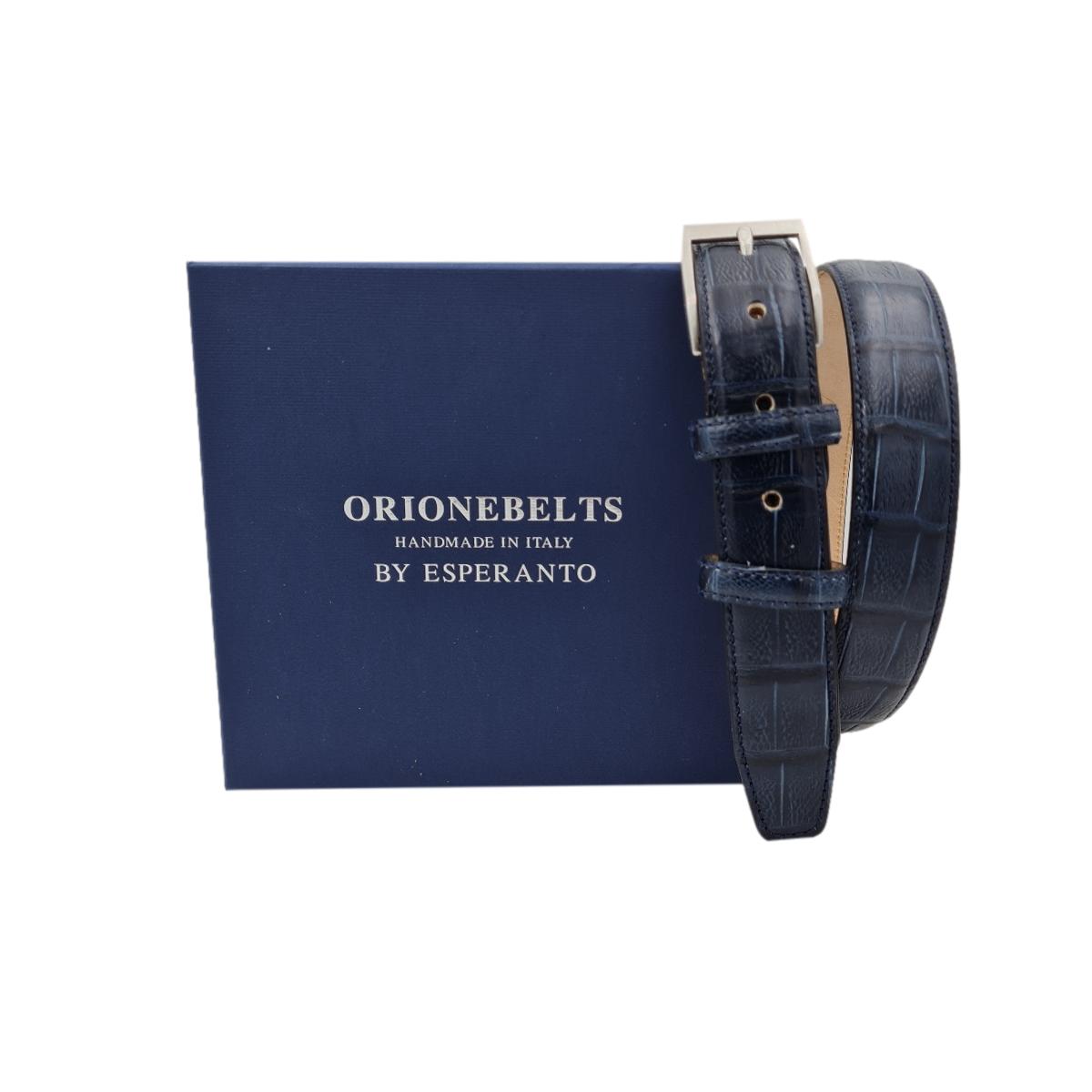 Cintura 3 cm Stampato Coda Coccodrillo con fodera in Pelle bovina - Blu