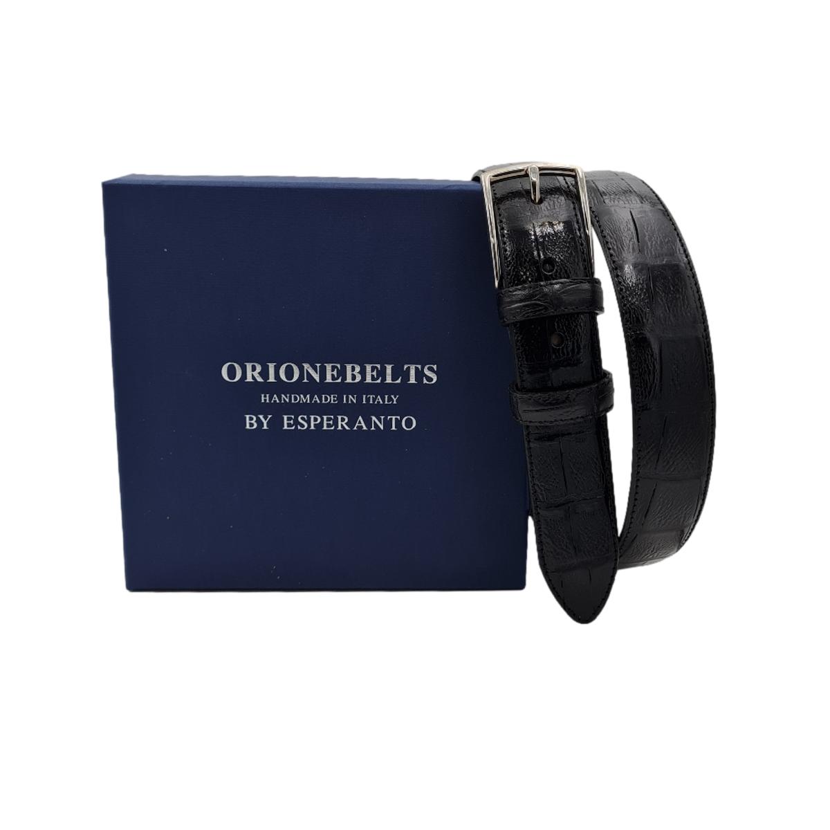 Cintura 3 cm Stampato Coda Coccodrillo con fodera in Pelle bovina - Nero