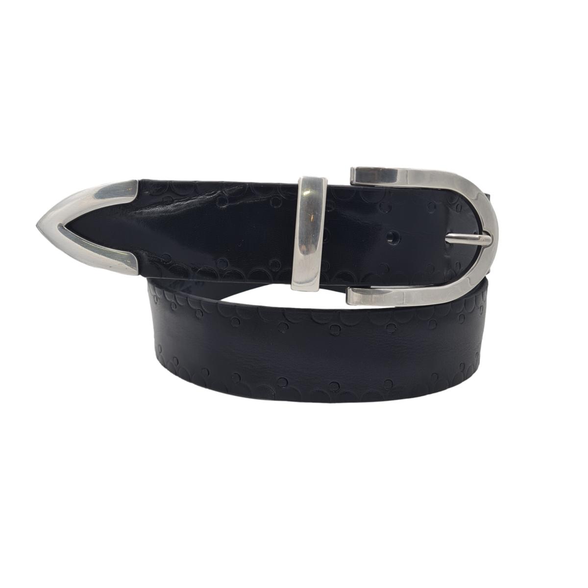 Cintura 3,5 cm in cuoio Nero con Passante e puntale metallici con fantasie tribali