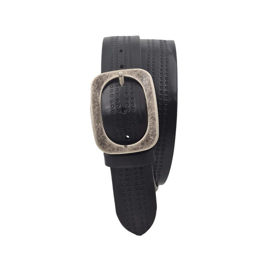 Cintura 4 cm in cuoio Nero lavorato a mano con fibbia Argento America