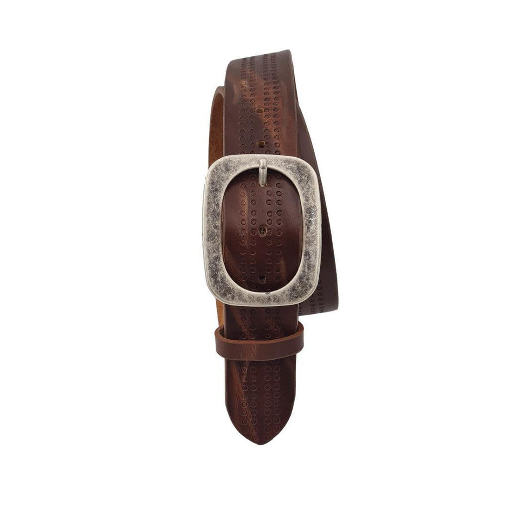 Cintura 4 cm in cuoio Rum lavorato a mano con fibbia Argento America