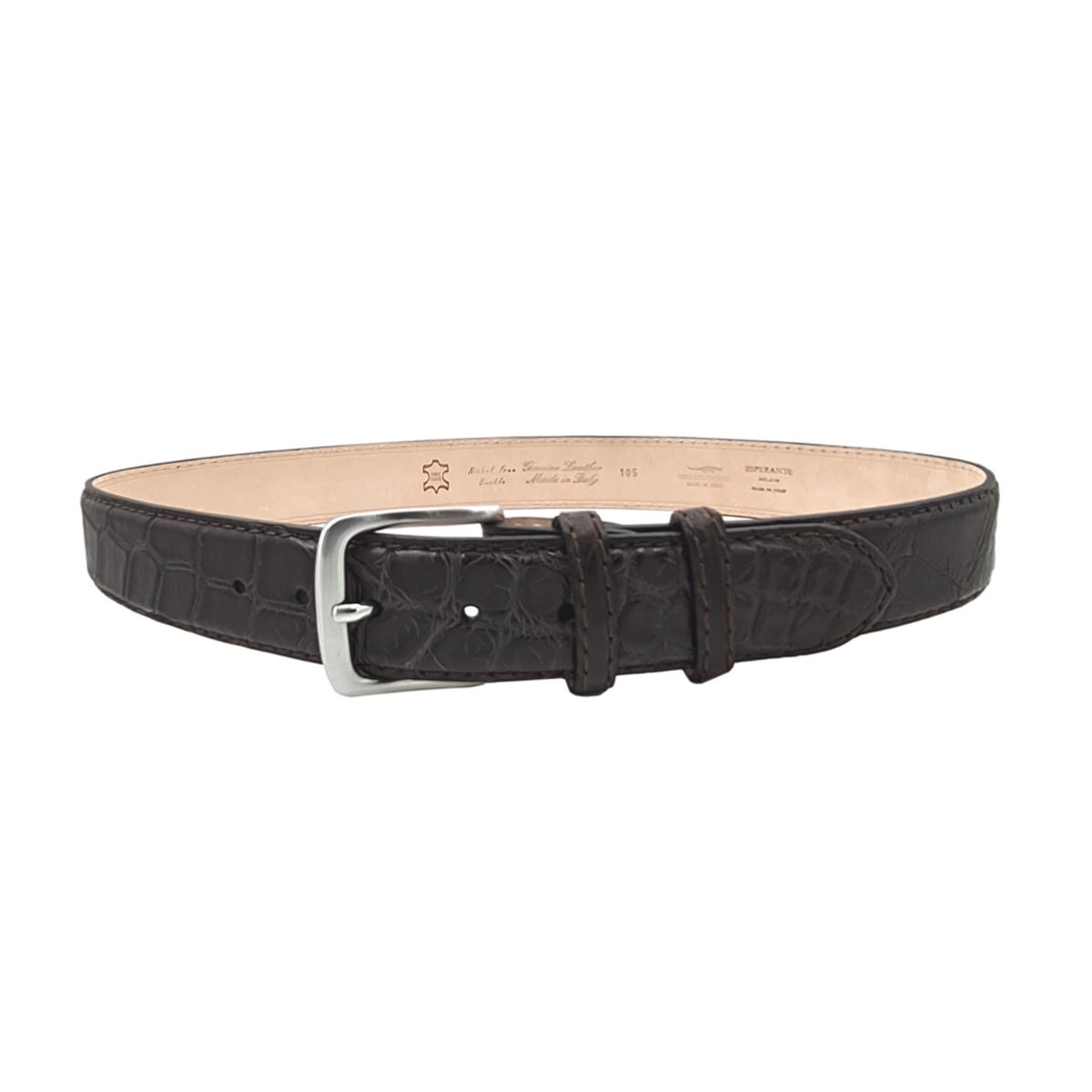 Cintura 4 cm in vero coccodrillo cucito a mano con fibbia Nichel free - Moro