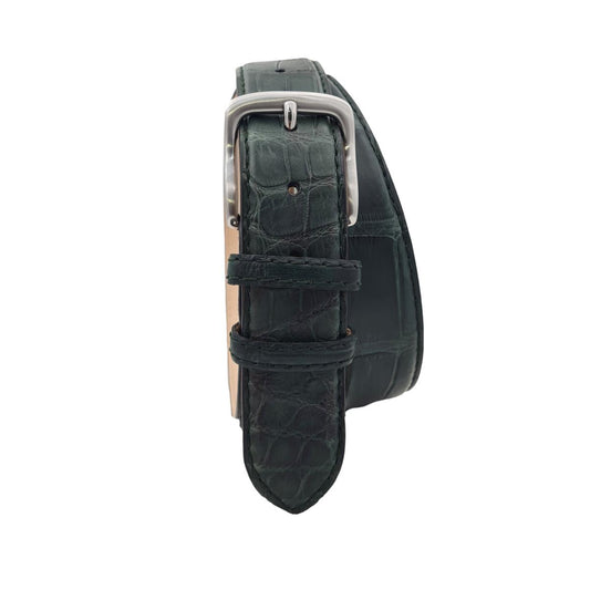 Cintura 4 cm in vero coccodrillo cucito a mano con fibbia Nichel free - Smeraldo